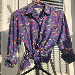 👠Shoe Print Silk Button Up👡